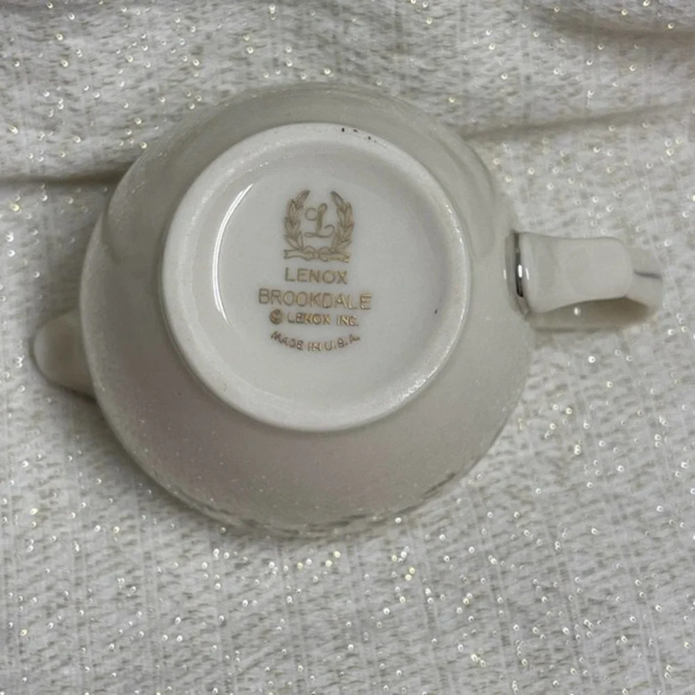 Lennox‎ Brookdale Creamer Silver Rim White and Green Floral Design